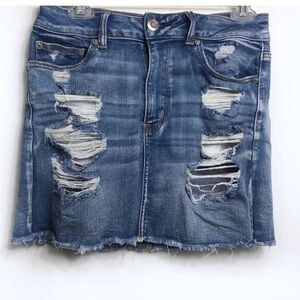 AE Distressed Blue Jean Skirt Next Level Stretch X